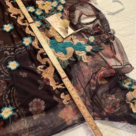 Johnny Was Women Renley Mesh Embroidered Blouse Large Sheer Floral MSRP $305 NWT - Picture 12 of 13